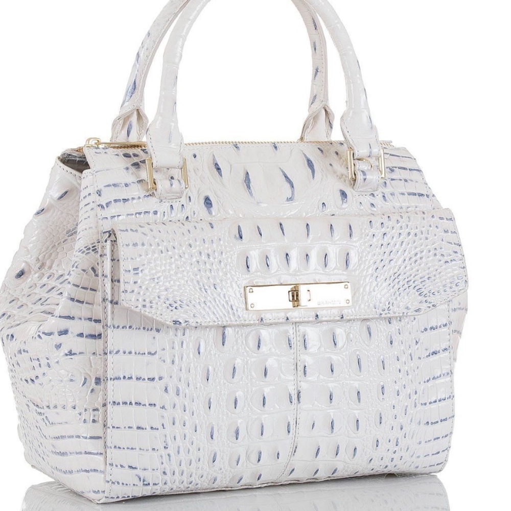 Brahmin Malia Convertible Stonewash Croco Embossed Leather Satchel like new